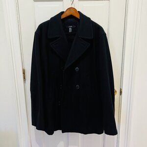 J.Crew Men’s Pea Coat, Size Large Navy Blue 100% Wool Days Of Yore